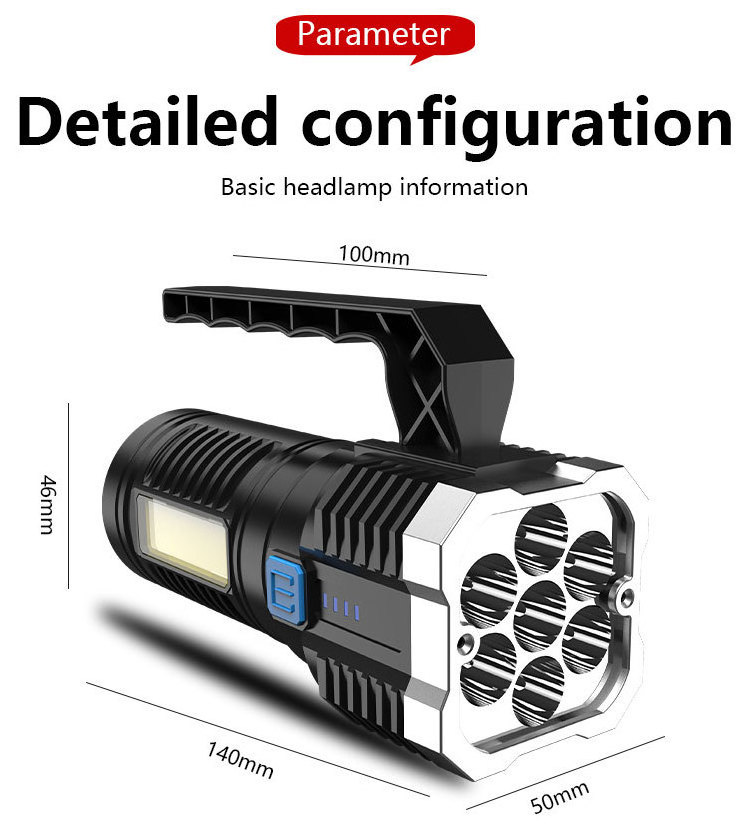 Outdoor waterproof USB charging 7 led high brightness light 1 cob side light Camping bicycle headlights portable flashlights