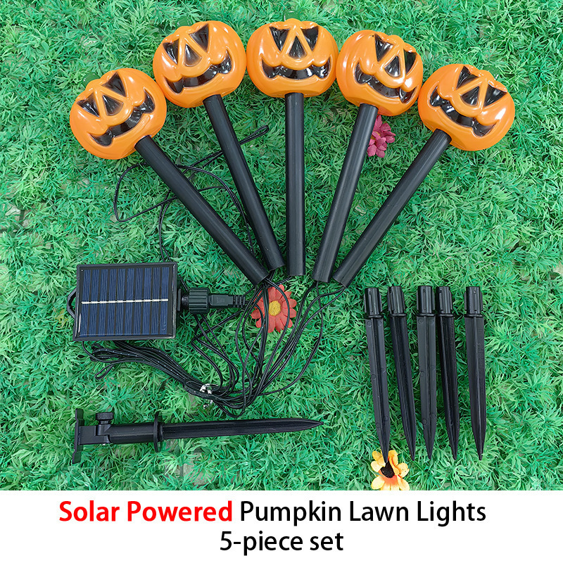 Outdoor waterproof halloween one drag five LED pumpkin solar pathway lights for garden,courtyard,lawn,park decoration