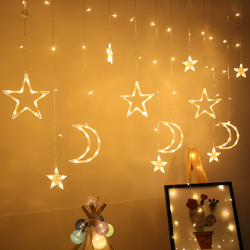 Outdoor Indoor Decorations 250cm 108 LED star moon christmas window Curtain Light for wedding Party Home Bedroom