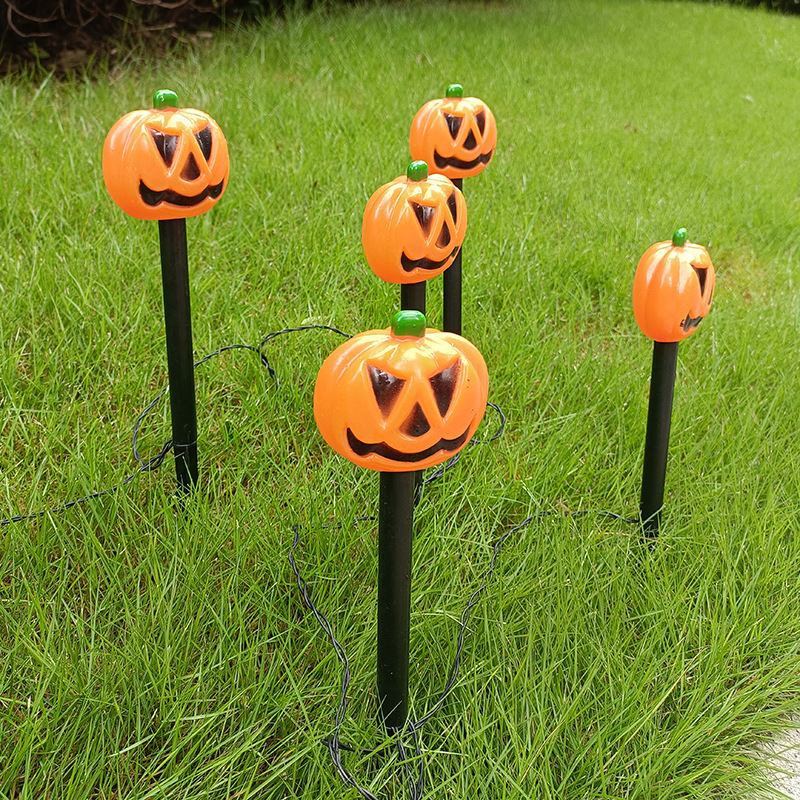 Outdoor waterproof halloween one drag five LED pumpkin solar pathway lights for garden,courtyard,lawn,park decoration