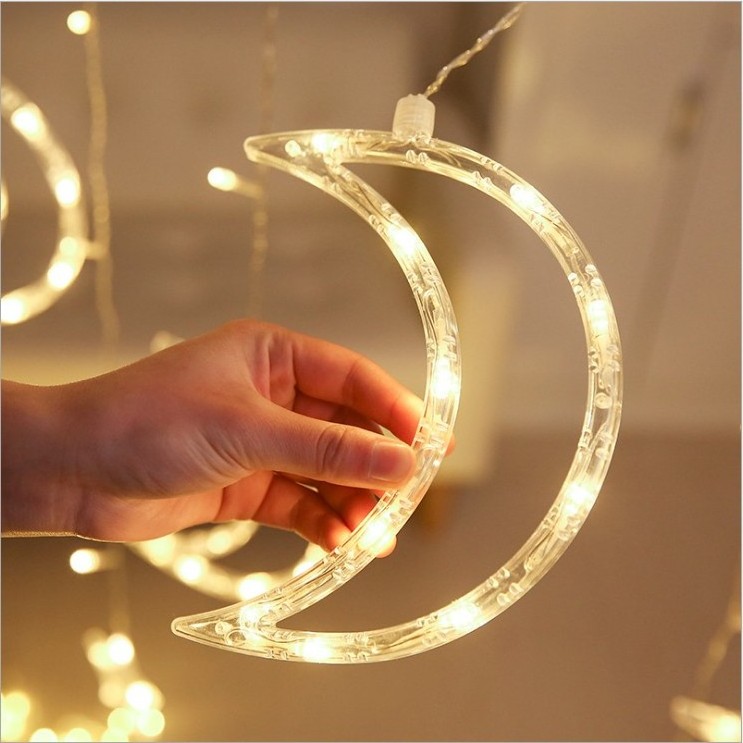 Outdoor Indoor Decorations 250cm 108 LED star moon christmas window Curtain Light for wedding Party Home Bedroom