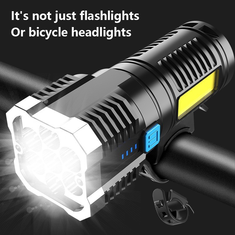 Outdoor waterproof USB charging 7 led high brightness light 1 cob side light Camping bicycle headlights portable flashlights