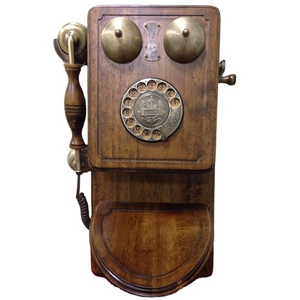 wall mounted Corded old style wooden retro vintage antique landline telephone