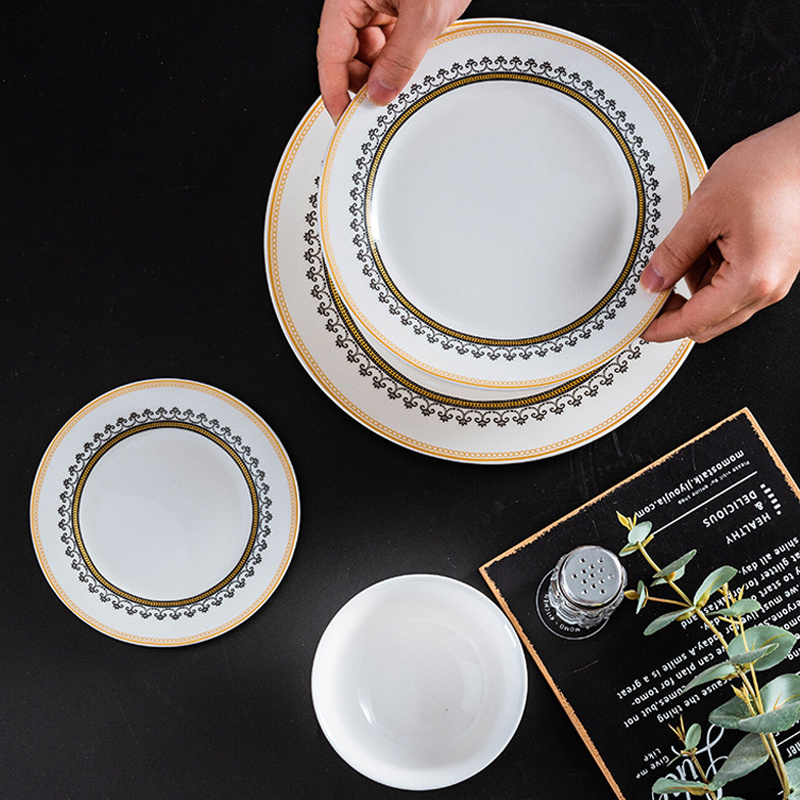 Nordic ceramic marble dinner set with cups marble glaze golden design porcelain dinnerware set with mug