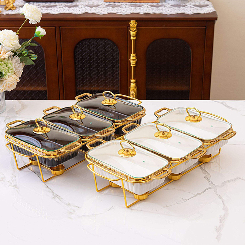 Wholesale High Quality Ceramic Chafing Dish Casseroles Hot Pot Food Warmer Sets Of 3 Porcelain