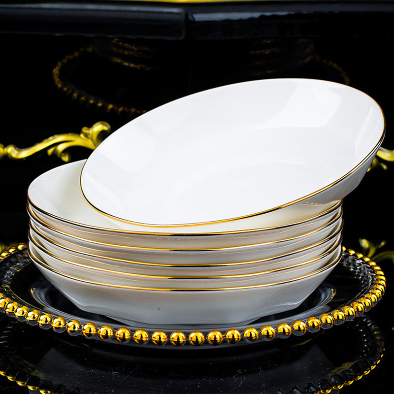 Round irregular White Porcelain  Luxury European Vintage Elegant Wedding Party Dinner Plate  Bone china ceramic Dinnerware Set