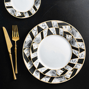 Nordic ceramic marble dinner set with cups marble glaze golden design porcelain dinnerware set with mug