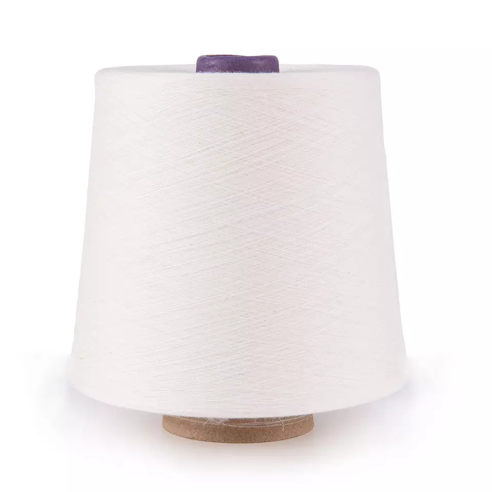 100% Virgin polyester yarn polyester spun yarn raw white in China use for knitting and weaving 10S waxed