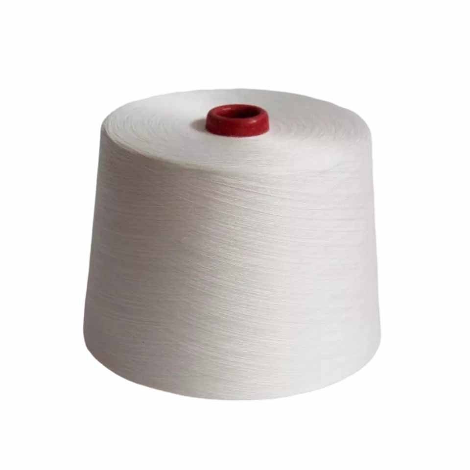 100% Virgin polyester yarn polyester spun yarn raw white in China use for knitting and weaving 10S waxed