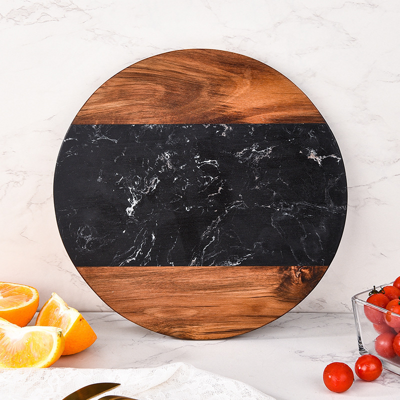 Factory direct selling Brown wood mixed with black marble cutting board cheese board