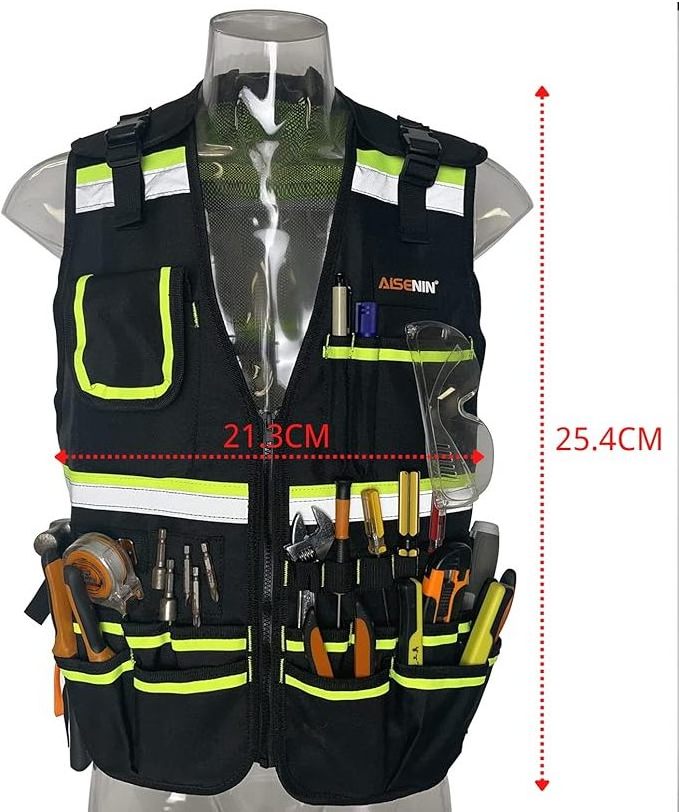 Tool Vest Safety Work Vest with Adjustable Straps,Removable Phone Holder for Electrician,Construction,Carpenters