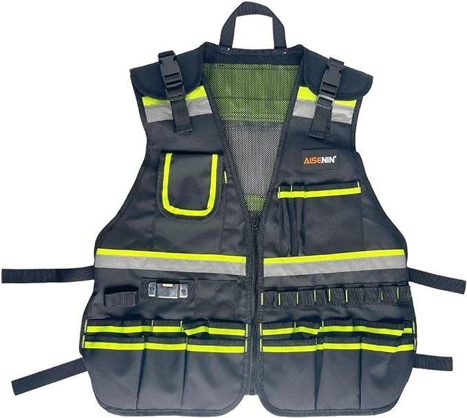 Tool Vest Safety Work Vest with Adjustable Straps,Removable Phone Holder for Electrician,Construction,Carpenters