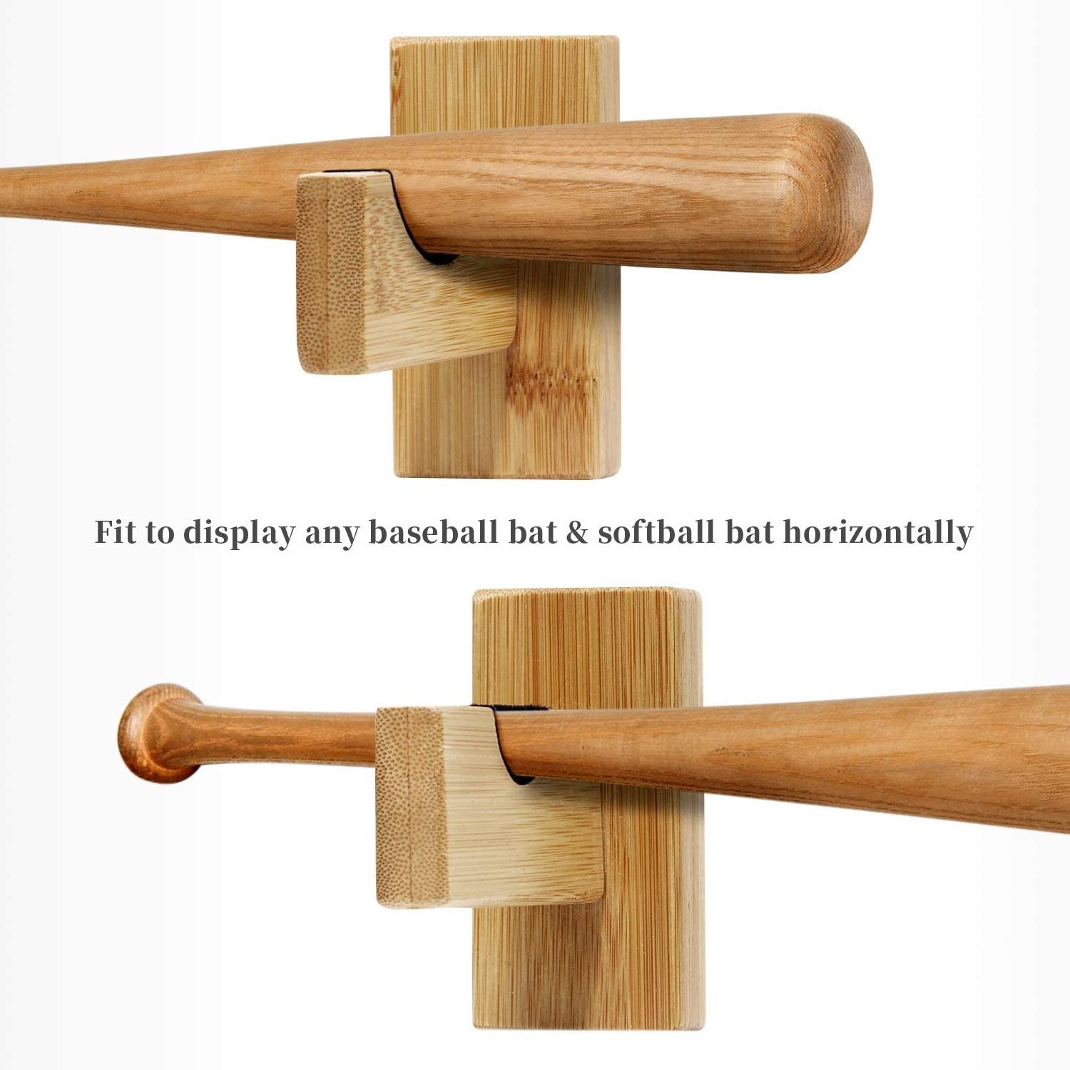 Baseball Bat Display Case Holder Wall Mount Horizontal Rack Brackets Hanger Solid Wood Baseball Bat Holder