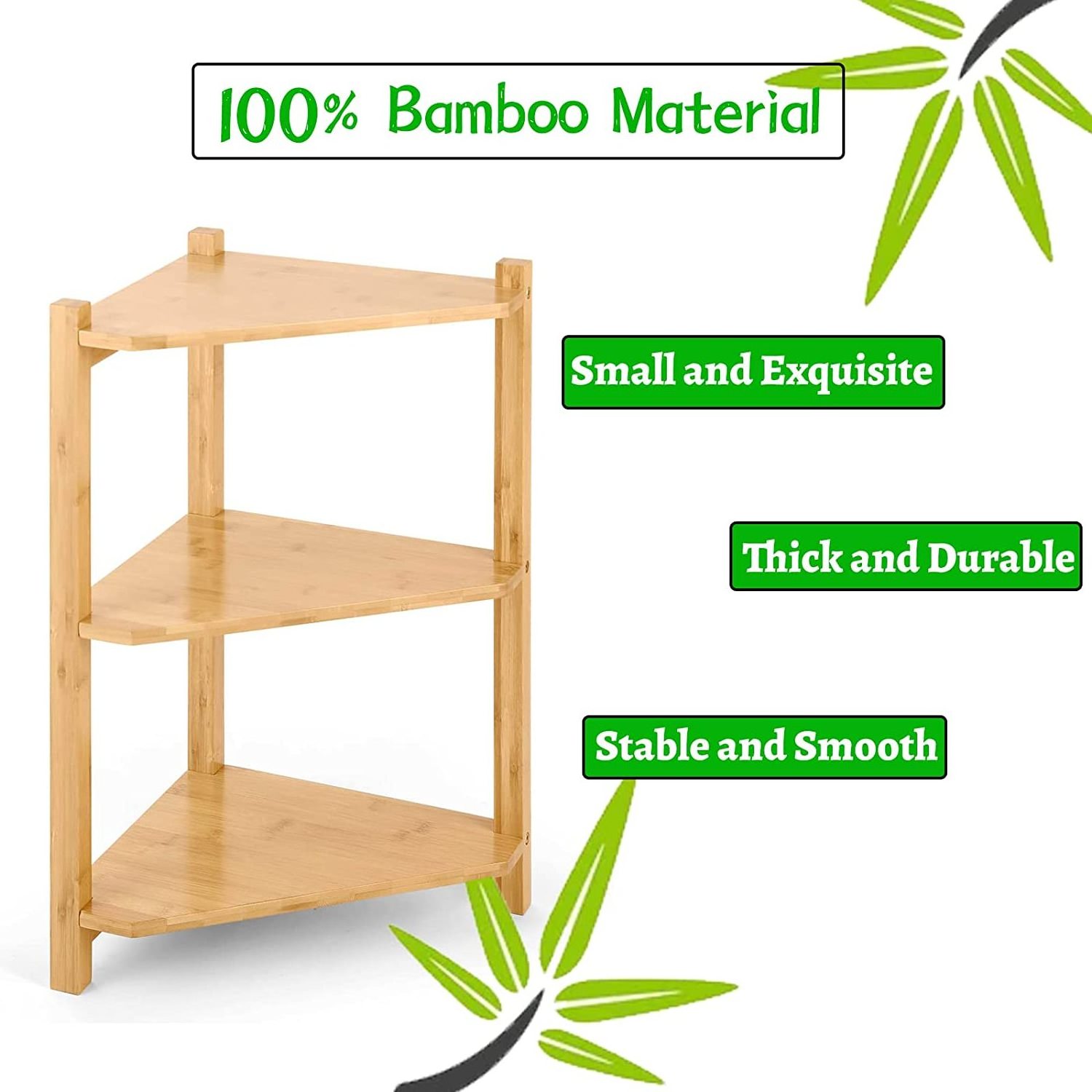 3-Tier Bamboo Corner Shelf Organizer Small Storage Rack Stand for Bathroom Living Room