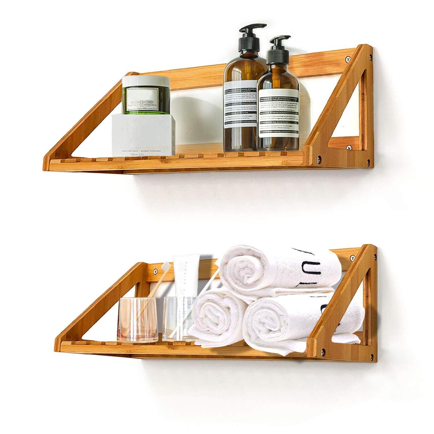 Floating Shelves Wall Mounted 2 Pcs Solid Bamboo Wall Hanging Rack Holder Wall Storage Shelves for Bedroom