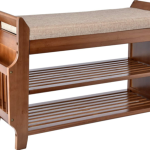 Bamboo Shoe Rack Bench with Removable Cushion, 2 Tier Entryway Shoe Storage