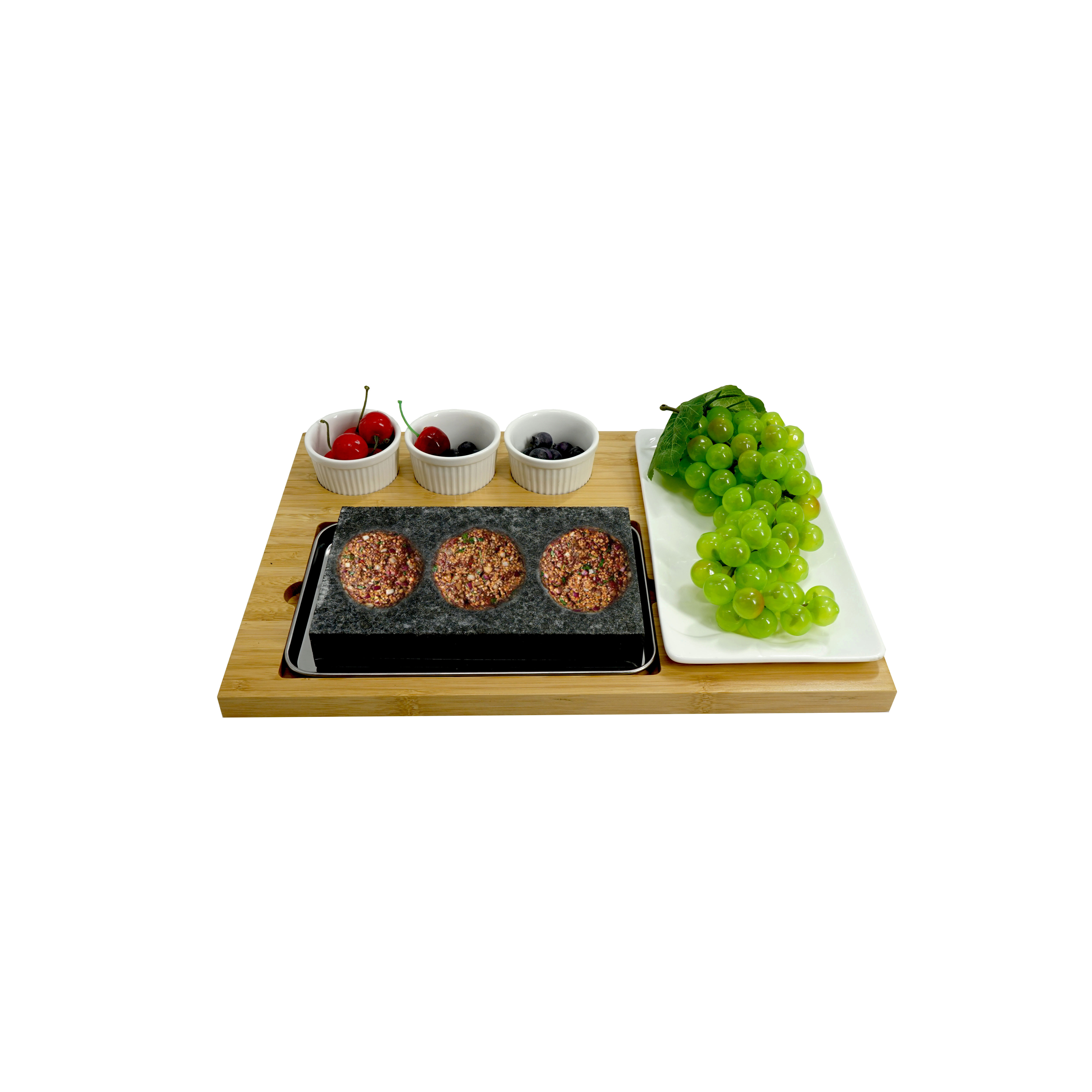 Cast Stone Steak Plate with Wooden Base Cooking Stone Complete Set Lava Hot Steak Stone Plate