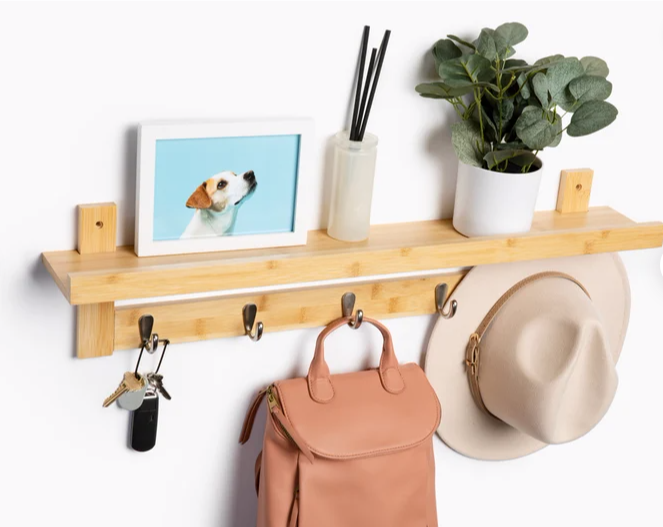 Bamboo Coat Rack with Shelf | Coat Rack Wall Mount