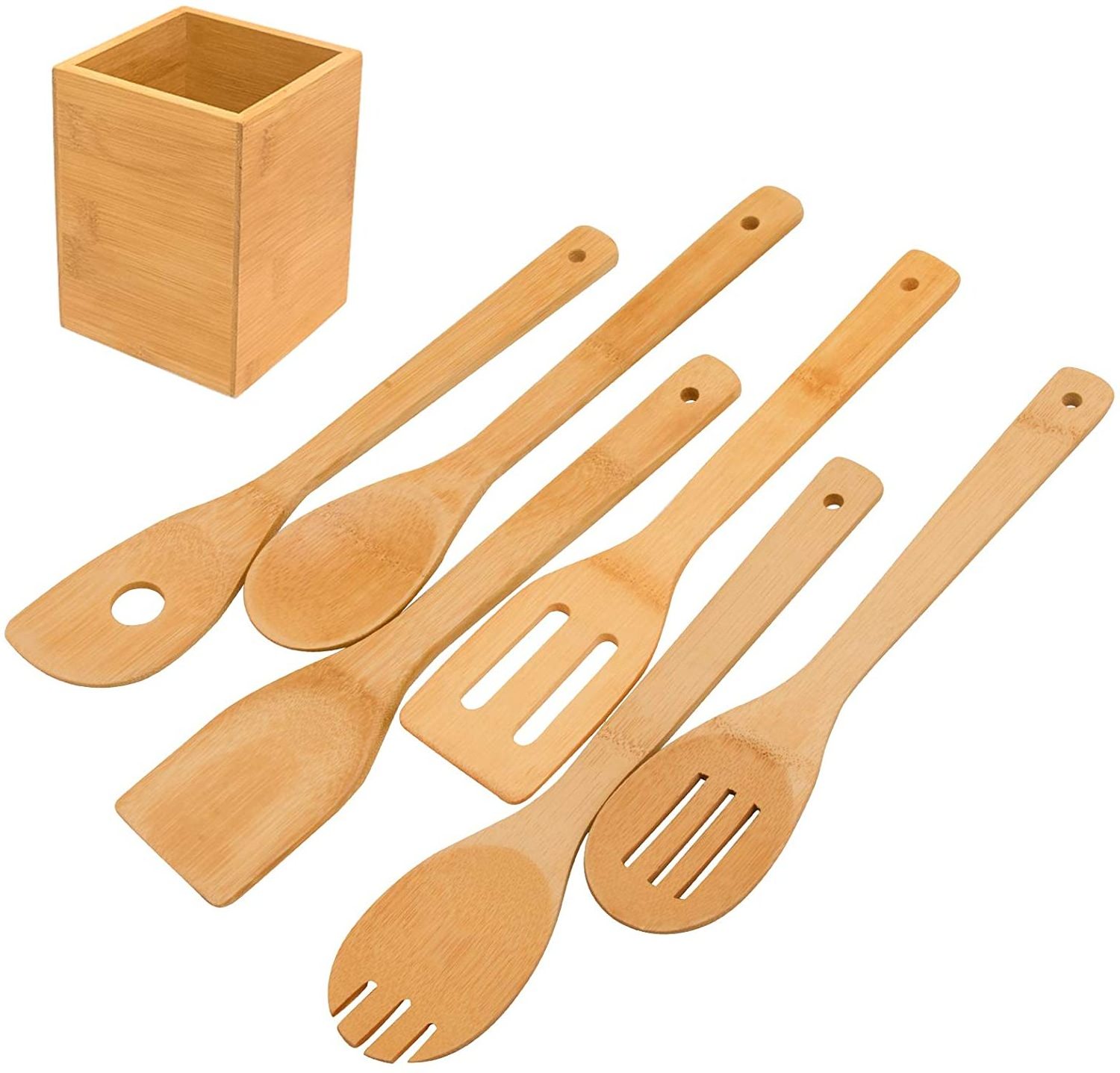 Bamboo Spoons for cooking Bamboo Utensil Set 7 Pieces Apartment Essentials Wood Spatula Spoon Nonstick Kitchen Utensil Set