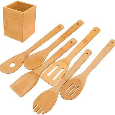 Bamboo Spoons for cooking Bamboo Utensil Set 7 Pieces Apartment Essentials Wood Spatula Spoon Nonstick Kitchen Utensil Set