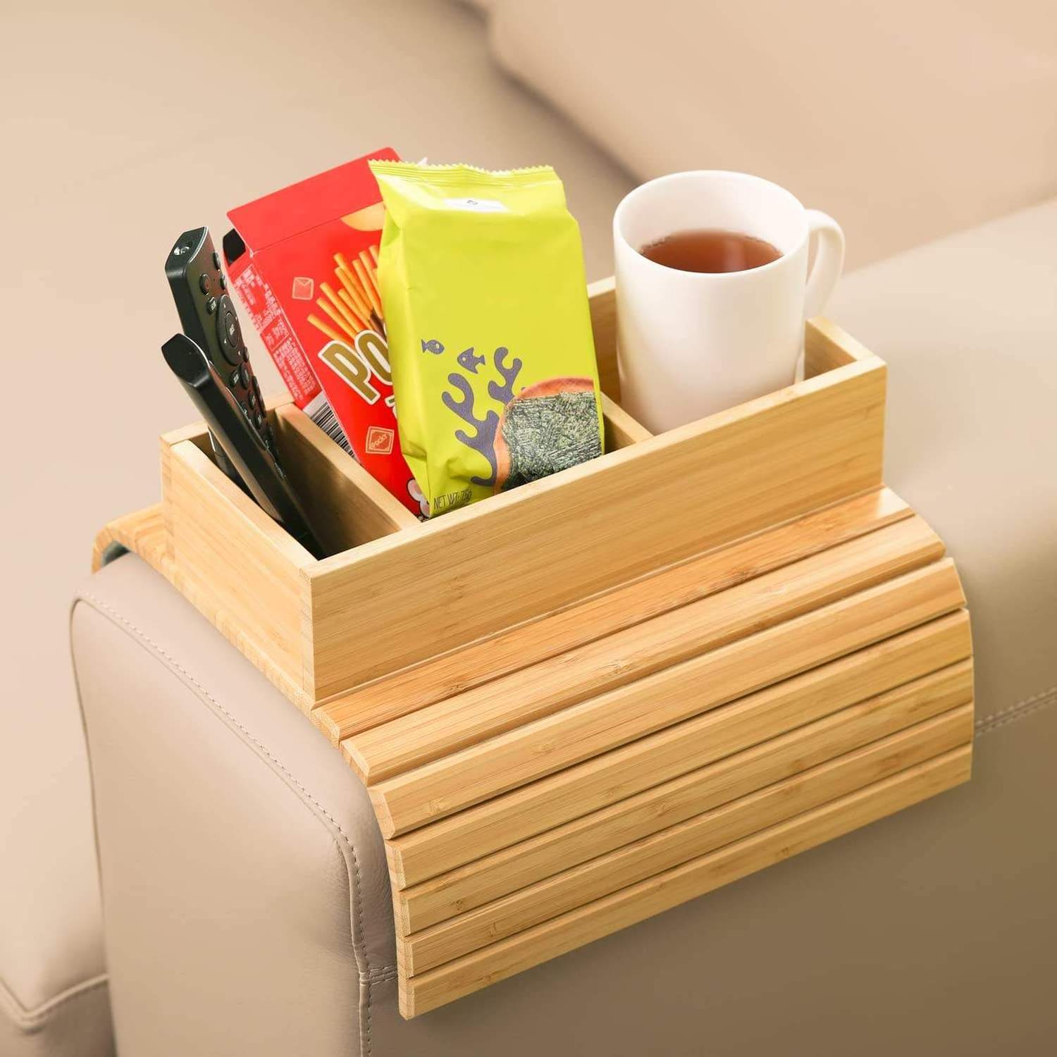 Bamboo Couch Cup Holder Anti-Spill Sofa Cup Holder Double Couch Arm Cup Holder Suitable