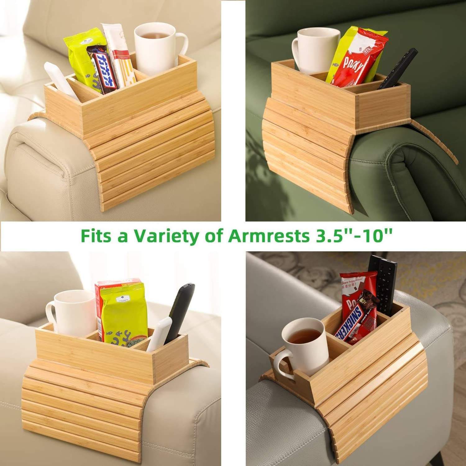 Bamboo Couch Cup Holder Anti-Spill Sofa Cup Holder Double Couch Arm Cup Holder Suitable