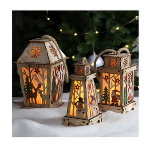 Wholesale Christmas Light Up Wood Lantern LED Hanging Ornament for Christmas Tree Decoration Kid Gift Festival Pendant