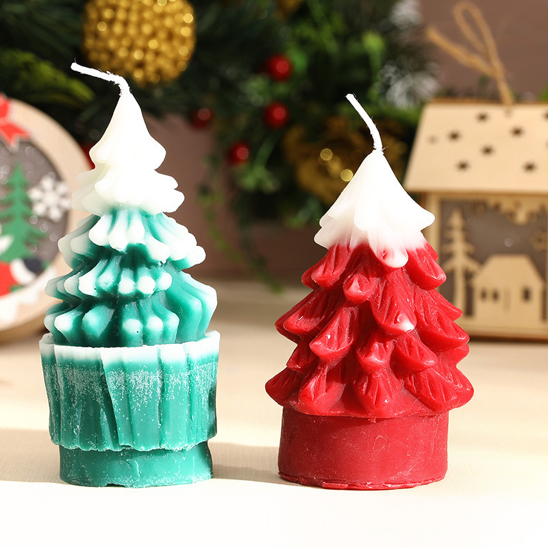 Double Color Christmas Tree Mini Scented Candle All Natural Luxury Dinner Taper Candle Christmas Decorations Gifts