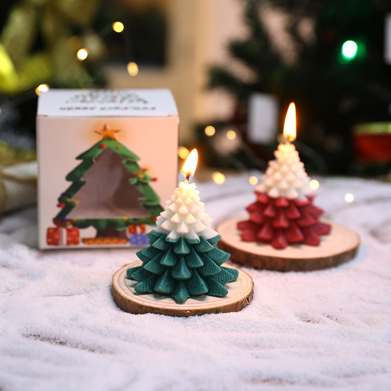 Double Color Christmas Tree Mini Scented Candle All Natural Luxury Dinner Taper Candle Christmas Decorations Gifts