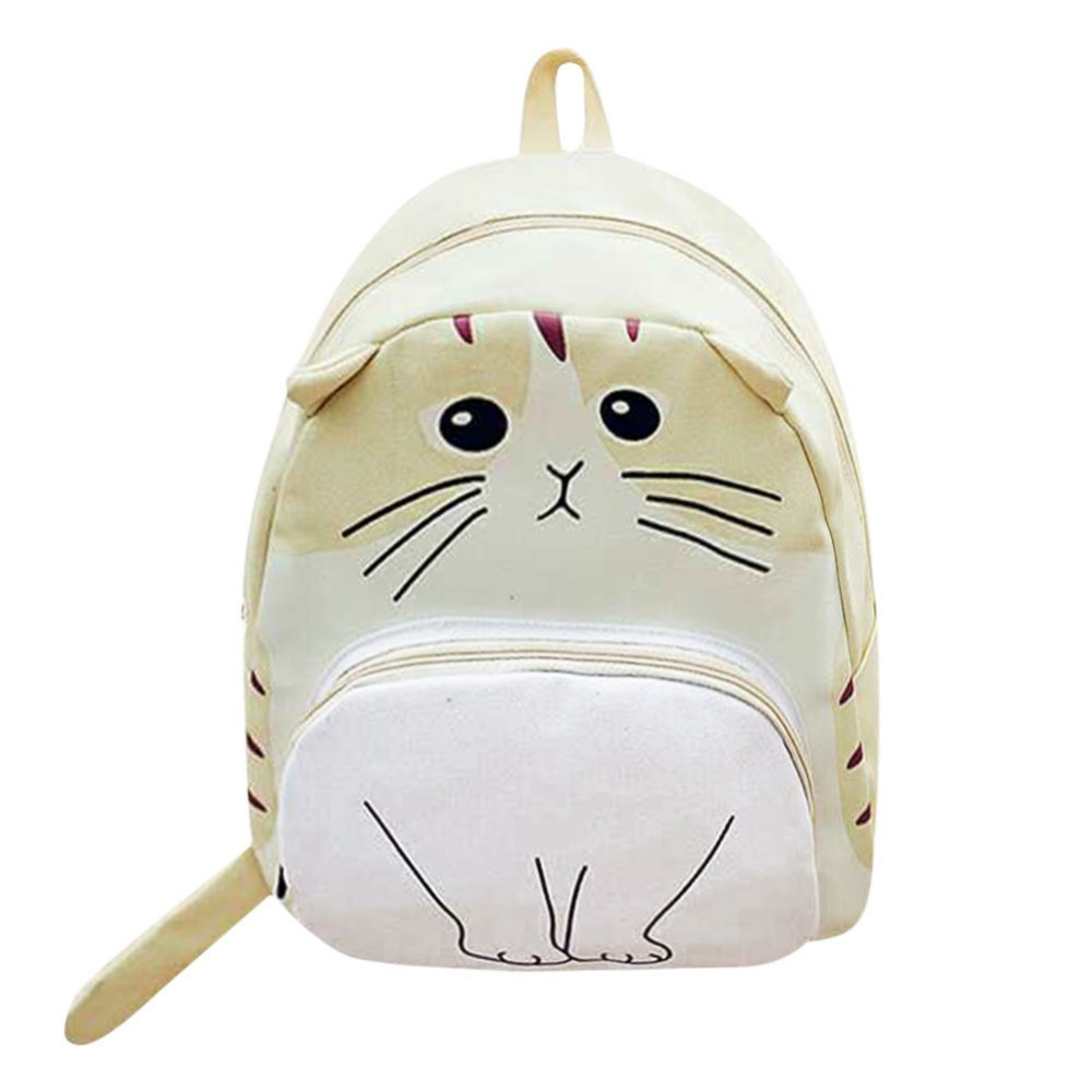 Fashion Women Canvas Lovely Cute Cartoon Cat Backpack Casual Students School Bag