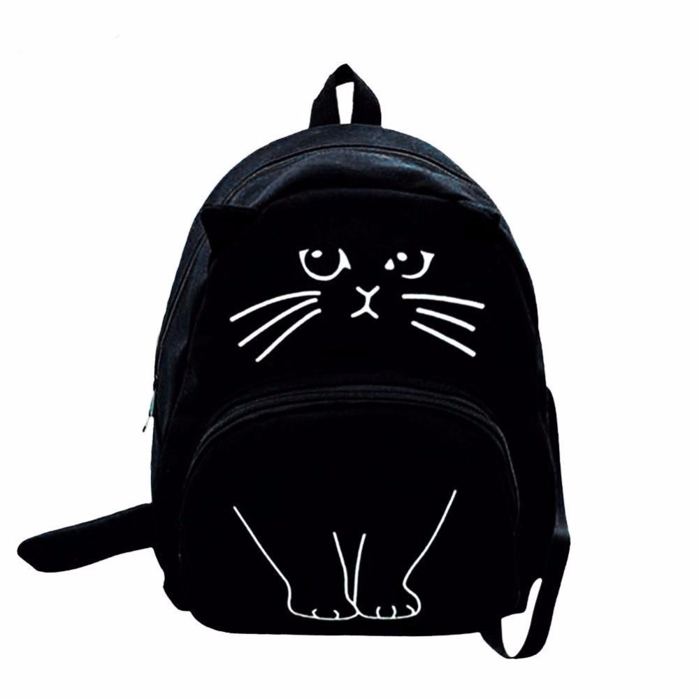 Fashion Women Canvas Lovely Cute Cartoon Cat Backpack Casual Students School Bag