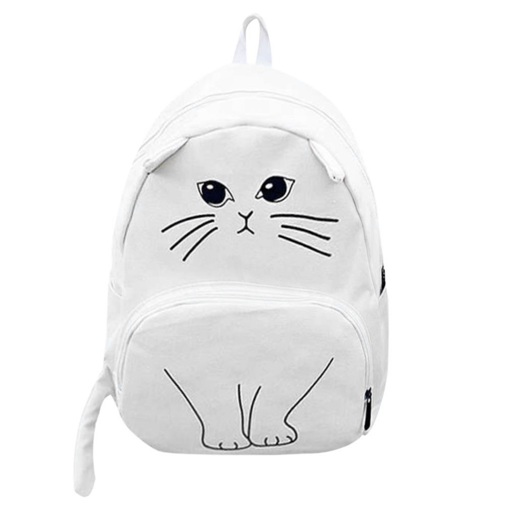 Fashion Women Canvas Lovely Cute Cartoon Cat Backpack Casual Students School Bag