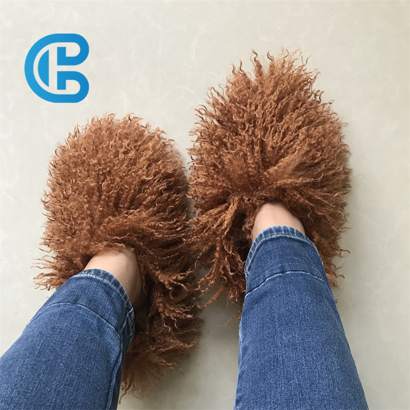 Fashion Fur Slipper Women Footwear Mongolian Sheep Skin slides Furry plush Home Sandals Winter Slides Slipper Wholesale