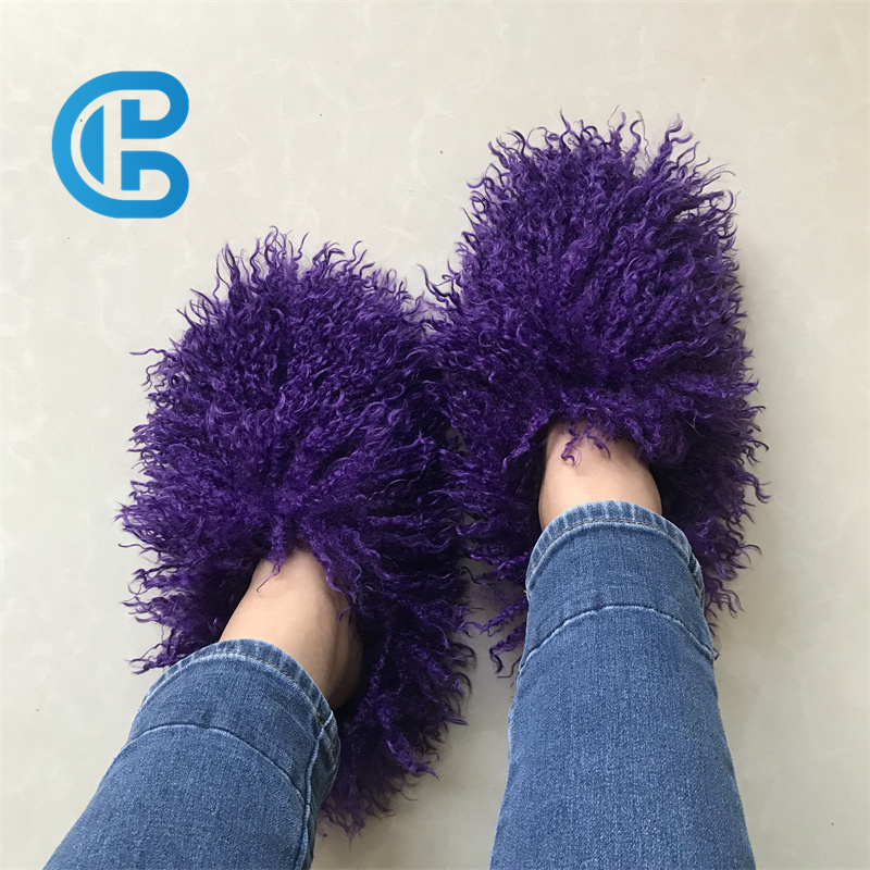 Fashion Fur Slipper Women Footwear Mongolian Sheep Skin slides Furry plush Home Sandals Winter Slides Slipper Wholesale