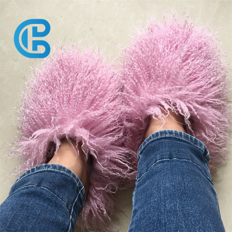 Fashion Fur Slipper Women Footwear Mongolian Sheep Skin slides Furry plush Home Sandals Winter Slides Slipper Wholesale