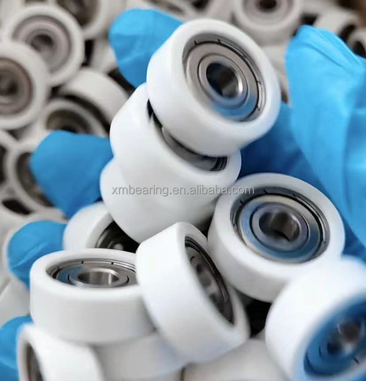 Small plastic coating bearing 604 608 bearing roller wheels 8x28x7 4x16x5 6x26x10 no noise polyurethane pu rubber coated bearing