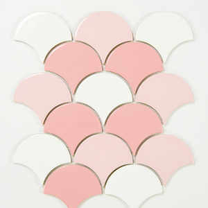 Factory Elegant Design Pink and White Moroccan Fish Scale Fan-shaped Ceramic Porcelain Mosaic for Shower Wall Decoration