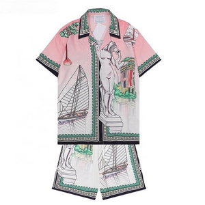 High Quality Silk Shirt Shell Print Gradient Short-sleeve Summer Holidays Women Hawaiian Shirts For Men 2022