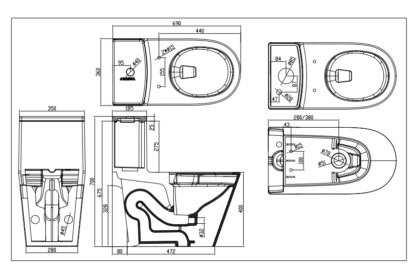 Modern Bathroom Water Closet One Piece Toilet Rimless Drainage  Close Coupled  Toilet sanitary ware