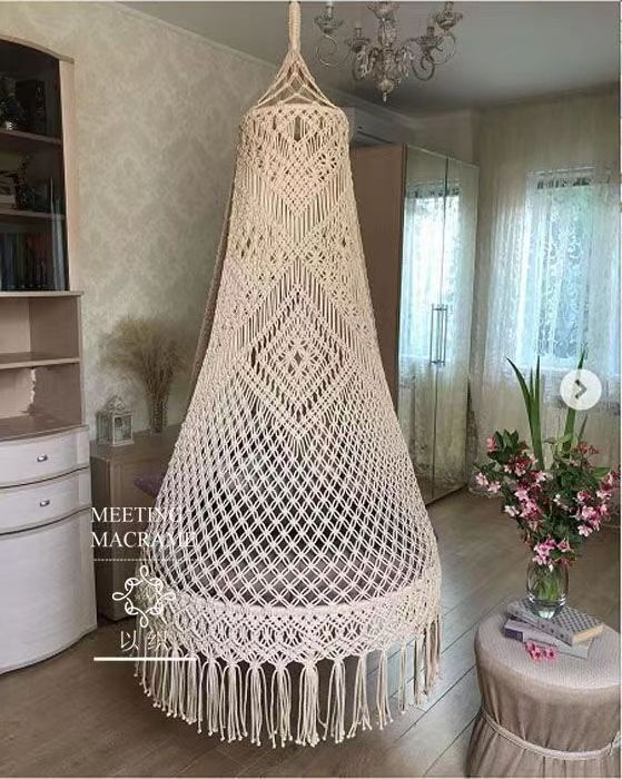 Customized Macrame Adult Swing Made Of Premium Fabric Cord And Metal With Cushion