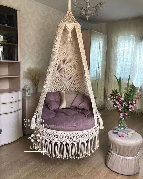 Customized Macrame Adult Swing Made Of Premium Fabric Cord And Metal With Cushion