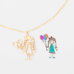 Customized Stainless Steel 18K Gold Plated Children's Drawing Art Pendant Necklace