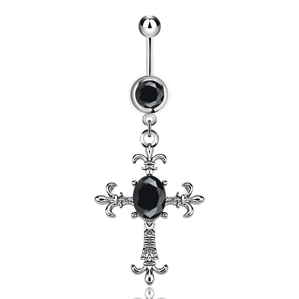 European and American Style Fashion Piercing Jewelry, Cross Belly Button Ring with Diamond, Stainless Steel Wholesale