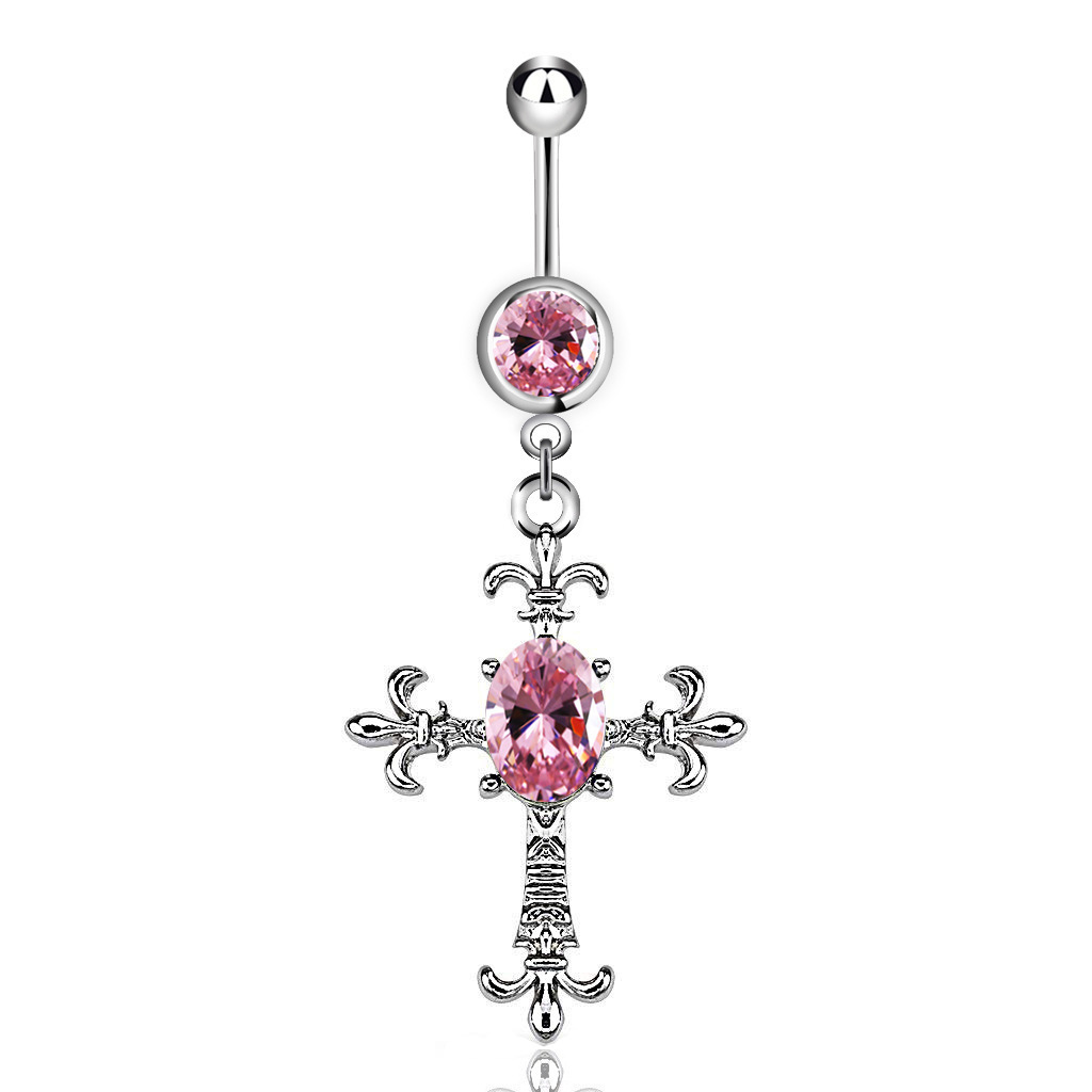 European and American Style Fashion Piercing Jewelry, Cross Belly Button Ring with Diamond, Stainless Steel Wholesale