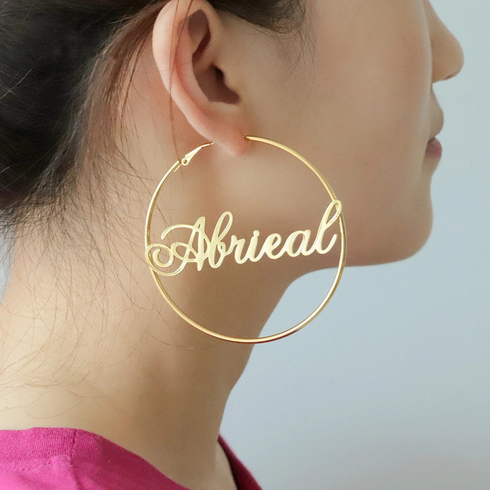 Customized Name Earrings for Personalized Jewelry -18K Gold Plated Stainless Steel Earrings with English Letter Hoops