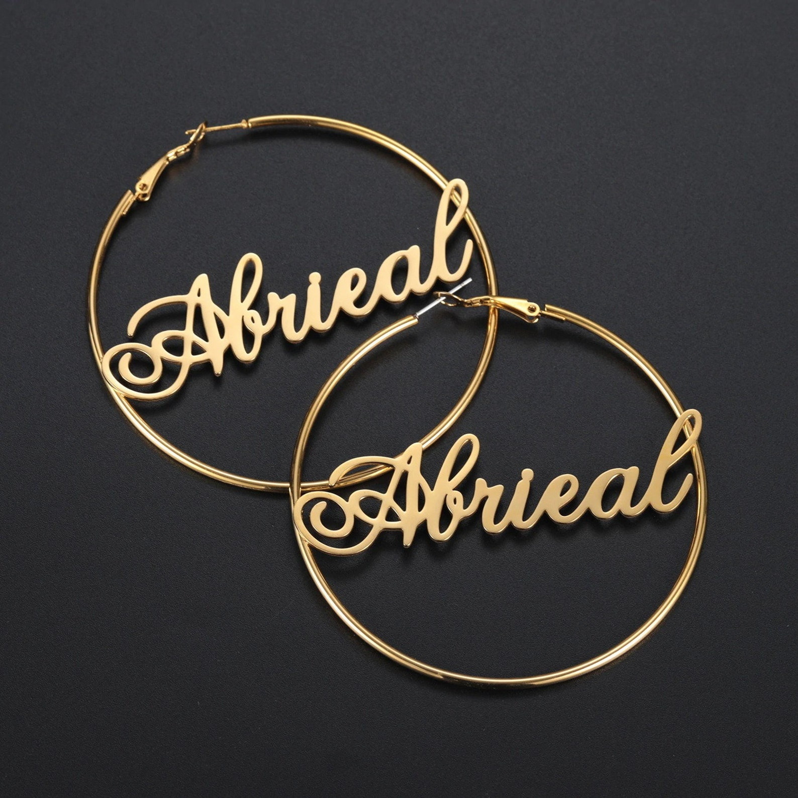 Customized Name Earrings for Personalized Jewelry -18K Gold Plated Stainless Steel Earrings with English Letter Hoops