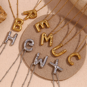 Wholesale Dainty Tarnish Free Stainless Steel Chunky Alphabet Balloon Initial Bubble Letter Pendant Necklace