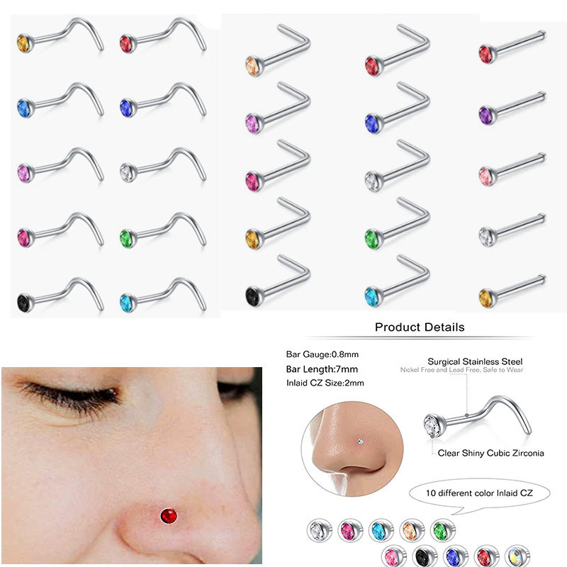 Sparkling Rhinestone Nose Stud and Nose Rings Set Wholesale Fashion Piercing Jewelry