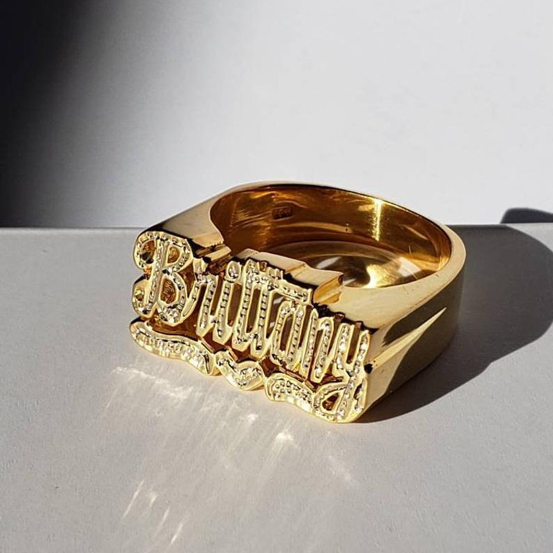 Custom 3d Name Ring Finger Ring Plated Personalized Ring Jewelry Gift Gold Hip-hop Rock Exaggerated Punk for Men Unisex Hiphop