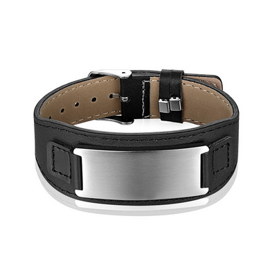 Wholesale Sport Stainless Steel Cuff Bracelet Custom Engraved Genuine Leather bracelet Men Women